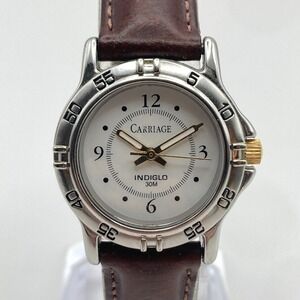 Timex Carriage Womens Watch 26mm Silver Gold Tone Indiglo 30M New Battery 7.5"
